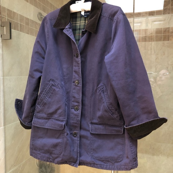 Lands' End Jackets & Blazers - Lands' End Blue Barn chore Coat Flannel Plaid Lined Jacket Corduroy Large 14-16